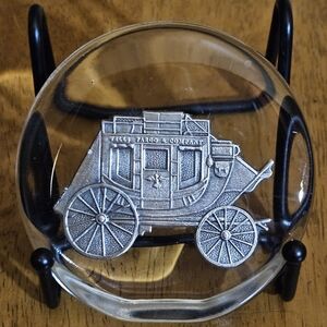 Wells Fargo Paperweight with Pewter Stagecoach Praire Wagon Design